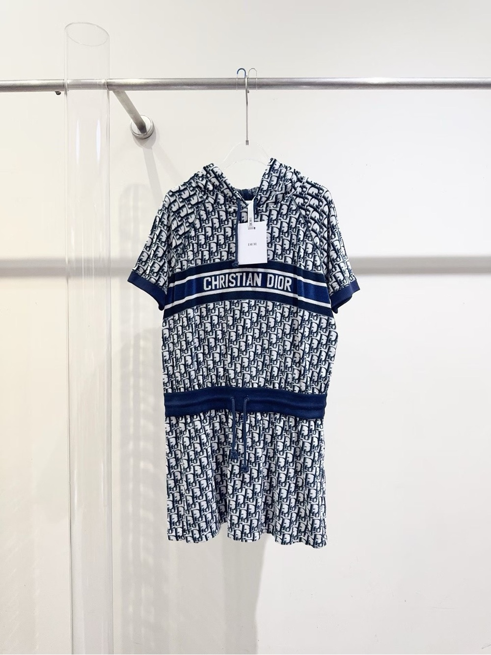 Dior Navy & White Short Sleeve Logo Knit Dress